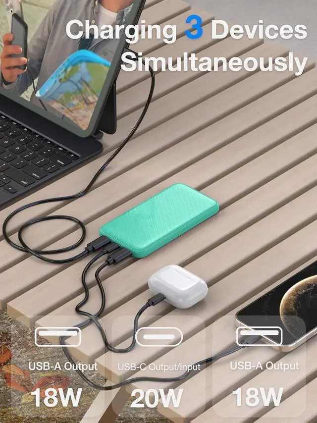 Alt view image 2 of 7 - 10000mAh Portable Charger 20W Fast Charging Power Bank Battery Pack PD QC 3.0 PowerBank USB C Input & Output for iPhone
