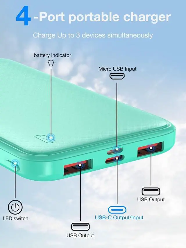 Alt view image 4 of 7 - 10000mAh Portable Charger 20W Fast Charging Power Bank Battery Pack PD QC 3.0 PowerBank USB C Input & Output for iPhone