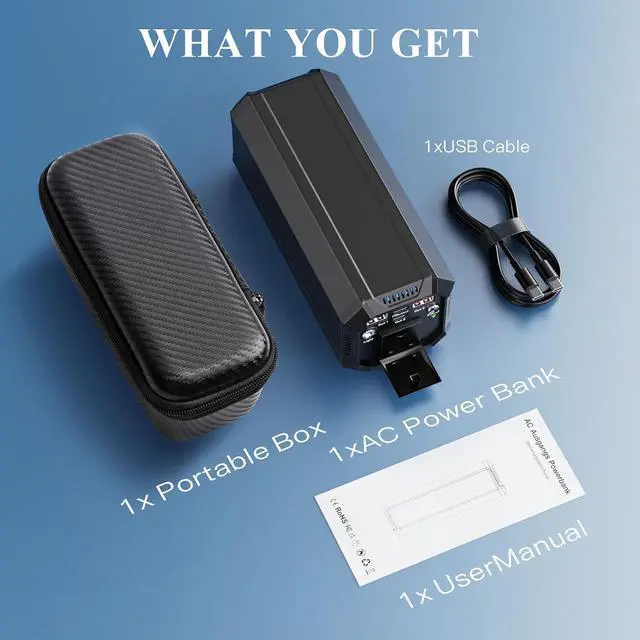 Alt view image 7 of 7 - Portable Laptop Power Bank, 98Wh/27000mAh Portable Charger with 100W AC Outlet, 65W PD Laptop Battery Bank Power Supply for Camping, Outdoors, Home Emergency Outage
