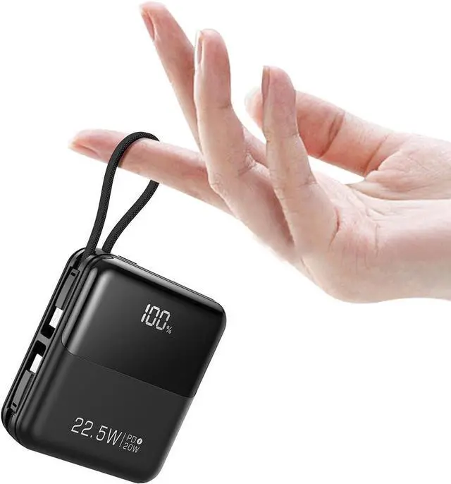 Main image of Small Portable Charger with Built in Cable, 10000mAh Smart LED Display Mini Power Bank,USB C Input/Output Fast Charging Cell Phone Battery Pack,for iPhone 16/15 /14/13/Samsung/Android/Tablet.