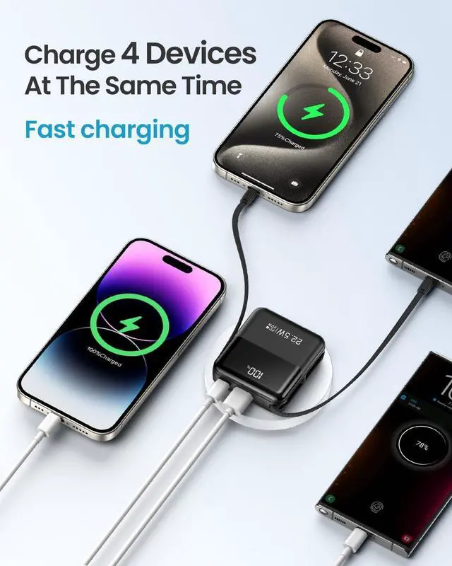 Alt view image 3 of 7 - Small Portable Charger with Built in Cable, 10000mAh Smart LED Display Mini Power Bank,USB C Input/Output Fast Charging Cell Phone Battery Pack,for iPhone 16/15 /14/13/Samsung/Android/Tablet.
