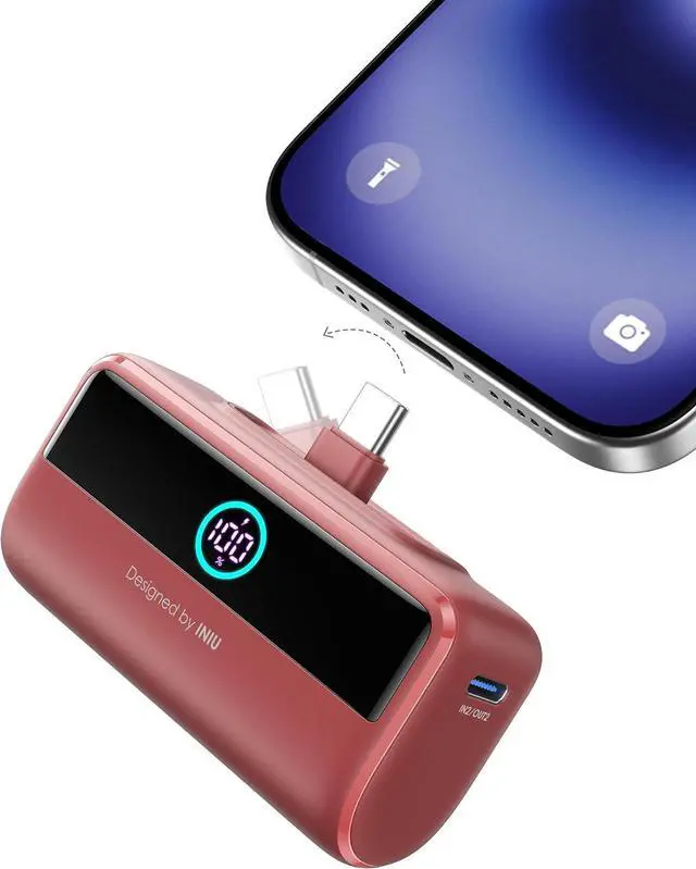 Main image of INIU Small Portable Charger, 5500mAh Power Bank with Build-in USB-C Connector, 22.5W PD Fast Charging Battery Pack, Family Trip Essential Phone Charger for iPhone 16 15, Fit for College Students, Red