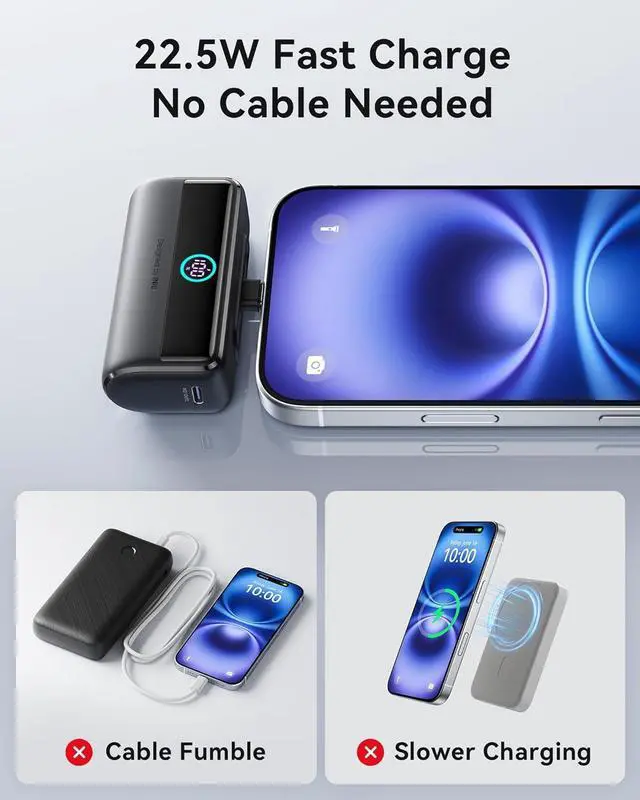 Alt view image 3 of 7 - INIU Small Portable Charger, 5500mAh Power Bank with Build-in USB-C Connector, 22.5W PD Fast Charging Battery Pack, Family Trip Essential Phone Charger for iPhone 16 15, Fit for College Students, Red