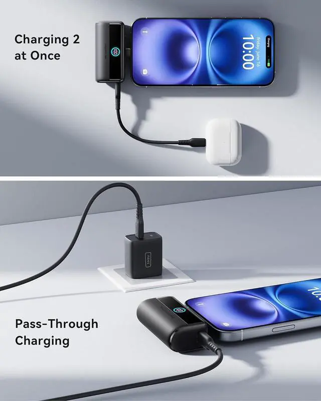 Alt view image 5 of 7 - INIU Small Portable Charger, 5500mAh Power Bank with Build-in USB-C Connector, 22.5W PD Fast Charging Battery Pack, Family Trip Essential Phone Charger for iPhone 16 15, Fit for College Students, Red