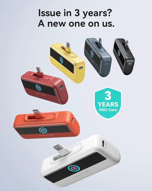 Alt view image 7 of 7 - INIU Small Portable Charger, 5500mAh Power Bank with Build-in USB-C Connector, 22.5W PD Fast Charging Battery Pack, Family Trip Essential Phone Charger for iPhone 16 15, Fit for College Students, Red