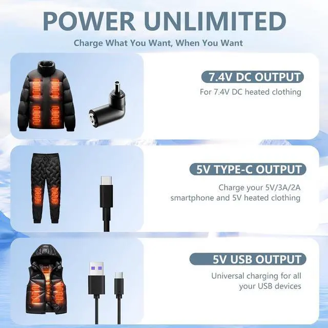 Alt view image 2 of 6 - 12000mah Heated Vest Battery Pack Compatible with ORORO and Venustas, Battery Pack for Heated Vests, Jackets, Pants, and Hoodies, Rechargeable Power Bank with LED -Not for 5V USB Heated Devices