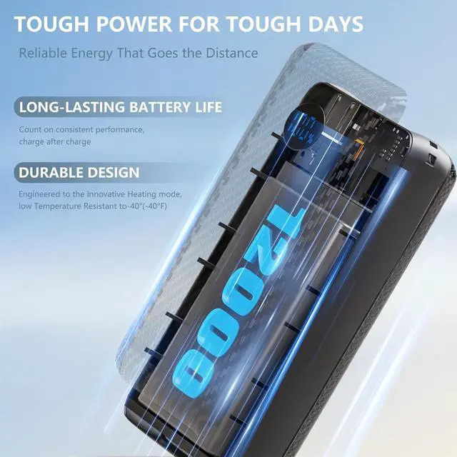 Alt view image 4 of 6 - 12000mah Heated Vest Battery Pack Compatible with ORORO and Venustas, Battery Pack for Heated Vests, Jackets, Pants, and Hoodies, Rechargeable Power Bank with LED -Not for 5V USB Heated Devices