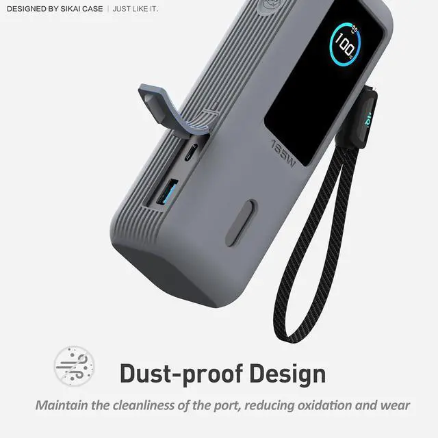 Alt view image 5 of 7 - Silicone Case for Anker Laptop Power Bank (25,000mAh 165W) 1/4" Nut Hole,SD/SIM Card Storage, Display Protection&Dustproof, Travel Protective Cover Compatible with Anker Power Bank 165W (Gray)
