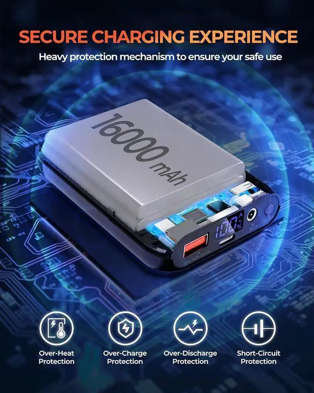 Alt view image 2 of 6 - ./  Heated Vest Battery Pack, Power Bank with USB/Type-C/DC (3.5/3.8/4.0) Output and LED Display, for Heated Vests, Hoodies, and Jackets up to 12H