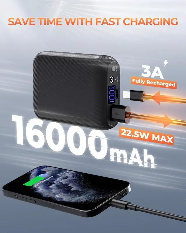 Alt view image 5 of 6 - ./  Heated Vest Battery Pack, Power Bank with USB/Type-C/DC (3.5/3.8/4.0) Output and LED Display, for Heated Vests, Hoodies, and Jackets up to 12H