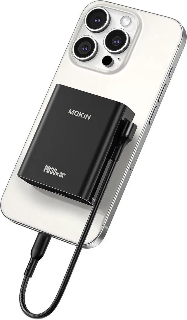 Main image of MOKiN Fast Charging 30W Portable Power Bank, 10,000mAh Battery Pack Charger, USB C PD3.0 QC4.0 with Digital Display, USB C Cable, 1 USB C, 1 USB A, Compatible with iPhone 15/14/13 Series, Samsung