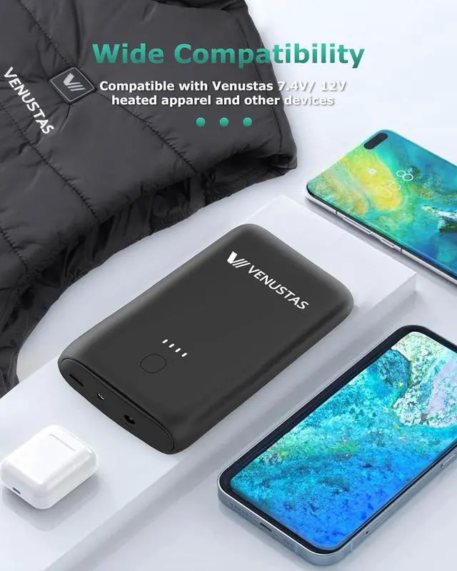 Alt view image 6 of 6 - Venustas 7.4V/12V Battery Pack for Heated Vests, Heated Jackets and Heated Hoodies, 20000mAh@3.7V(74wh) Power Bank