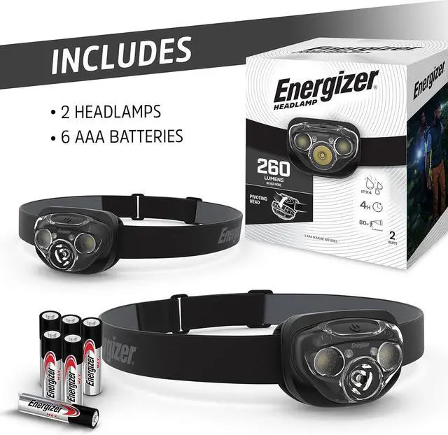 Alt view image 7 of 7 - Energizer LED Headlamp PRO (2-Pack), IPX4 Water Resistant Headlamps, High-Performance Head Light for Outdoors, Camping, Running, Storm, Survival LED Light for Emergencies (Batteries Included)