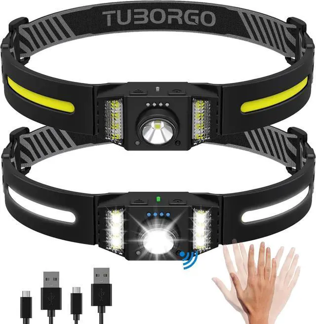 Main image of Rechargeable LED Headlamp, 2-Pack Bright Head Lamp with Motion Sensor, White Red Light Source Headlight Flashlight, Lightweight Weatherproof HeadLamps for Outdoor Camping Running