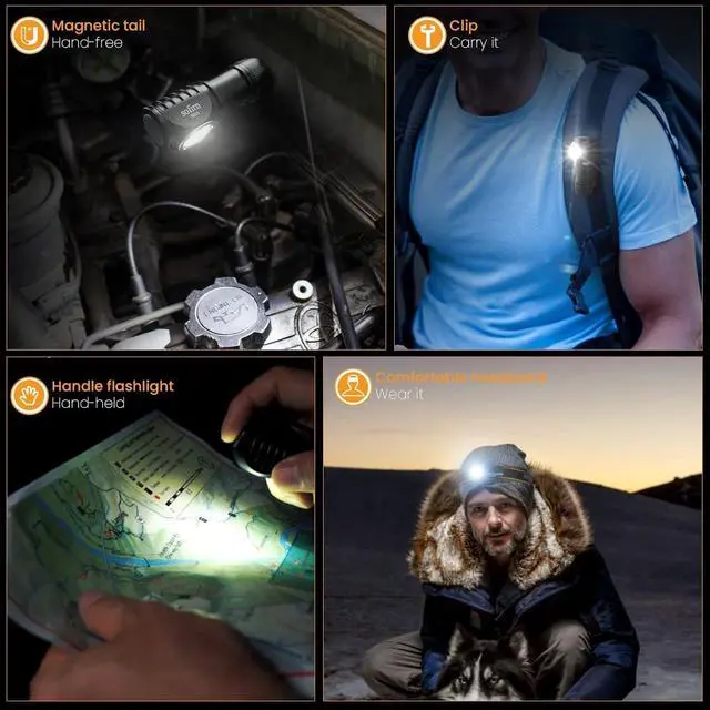 Alt view image 7 of 7 - sofirn LED Headlamp Rechargeable, HS10 1100 Lumens Right Angle Flashlight with 90 High CRI LH351D LED, Powerful Lightweight Head Light, IPX8 Waterproof for Adult Camping Hunting Hiking Running