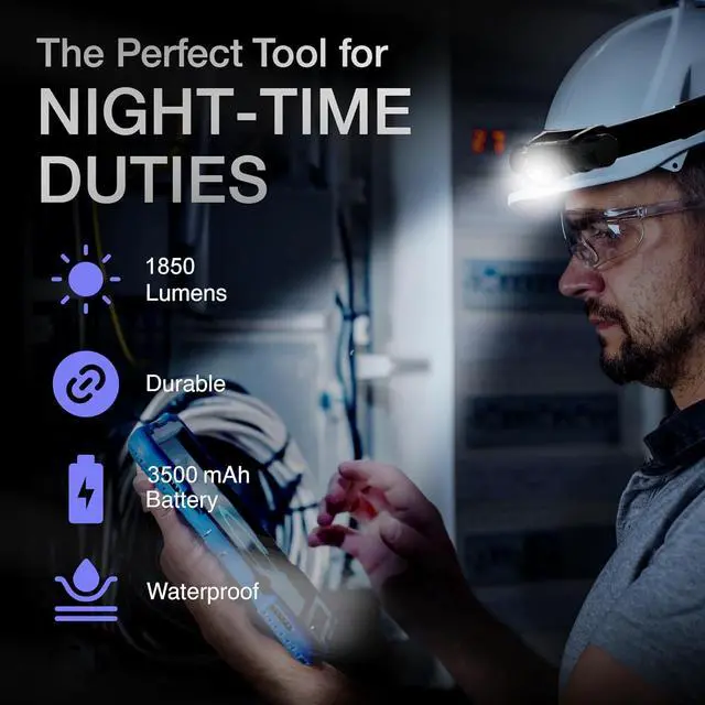 Alt view image 3 of 7 - K-Bern Rechargeable Headlamp - 1850 Lumen, Ultra Bright Head Lights for Forehead. Waterproof, Lightweight, Aluminum, UL Listed 3500mAh Battery, Perfect for Dog Walking, Camping, Hiking & Hard Hats