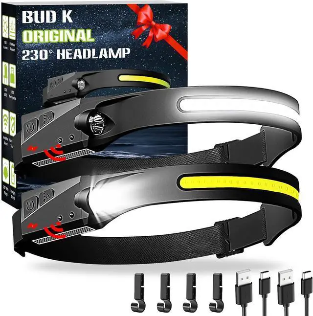 Main image of Rechargeable Headlamp 2Pack, 230°Wide Beam Headlamp for Adults, LED Headlamp with Clips-Camping Gear, 6 Modes, Motion Sensor, Head Lamp Flashlight for Cycling, Running, Fishing, Camping