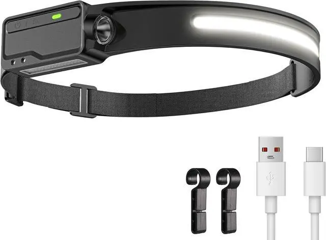 Main image of LED Headlamp Rechargeable Waterproof, Motion Sensor Hardhat Headlamp with Clips, 230°Wide Beam Head Lamp 6 Modes, for Adults, Kids, Camping, Running, Hiking, 1 Pack