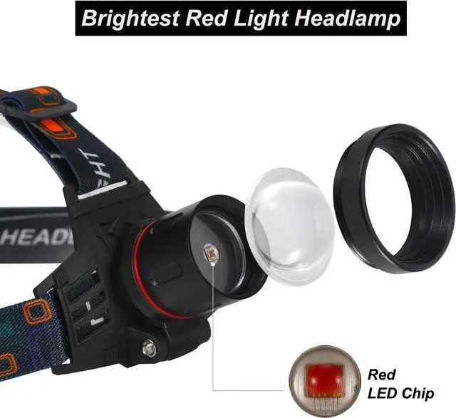 Alt view image 2 of 5 - WINDFIRE New Brightest Red Light Hunting Headlamp Zoomable 3 Modes Bright Head Lamp Rechargeable Waterproof Headlight for Coyote Hog Varmint, Astronomy, Aviation