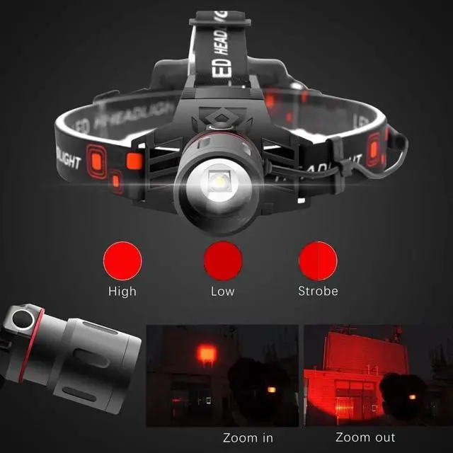 Alt view image 5 of 5 - WINDFIRE New Brightest Red Light Hunting Headlamp Zoomable 3 Modes Bright Head Lamp Rechargeable Waterproof Headlight for Coyote Hog Varmint, Astronomy, Aviation