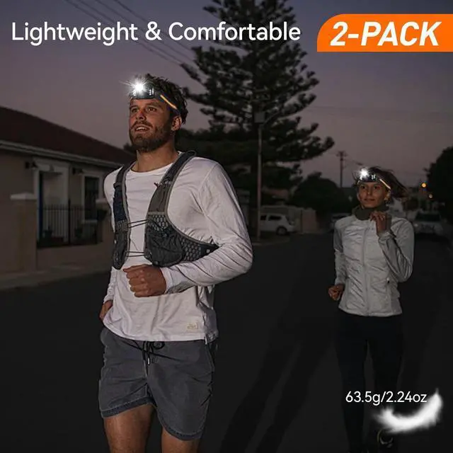 Alt view image 6 of 7 - VAVOFO 2-Pack LED Headlamp Flashlight, 500 Lumen Rechargeable Waterproof Outdoor Headlight with Bright White +Red Light, Stepless Dimming, Lightweight, Adjustable Headband, 5 Modes for Camping