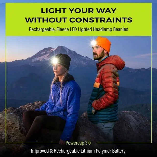 Alt view image 2 of 7 - POWERCAP LED Hat Light 150 Lumens Rechargeable Fleece Beanie with Bright Built-in Headlamp Waterproof LED Warm One Size Cap