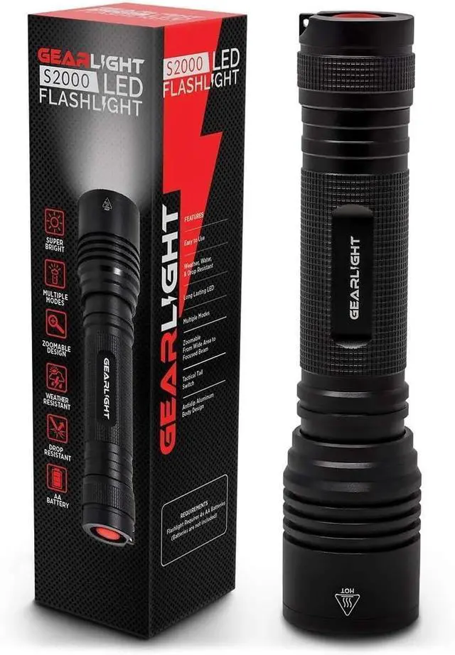 Main image of GearLight S2000 LED Flashlight High Lumens - Super Bright, Powerful, Mid-Size Tactical Flashlight for Outdoor Activity & Emergency Use - S2000-1 Pack, (Batteries Not Included)