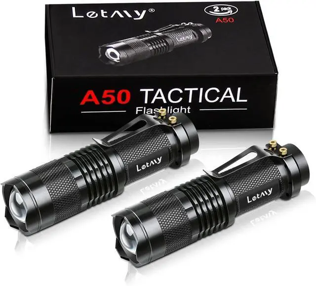 Main image of LETMY Tactical Flashlight, Super Bright LED Mini Flashlights with Belt Clip, Zoomable, 3 Modes, Waterproof - Best EDC Flashlight for Gift, Hiking, Camping, Hurricane & Power Outage (2 Pack)
