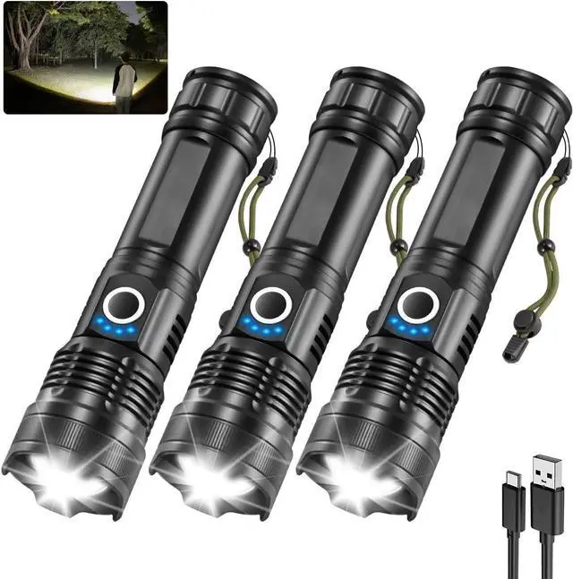 Main image of 3Pack Rechargeable Flashlights High Lumens, 5Modes LED Flashlight Rechargeable, Super Bright Flashlight High Powered, Adjustable Tactical Flashlight, Powerful Flash Light for Home Emergencies