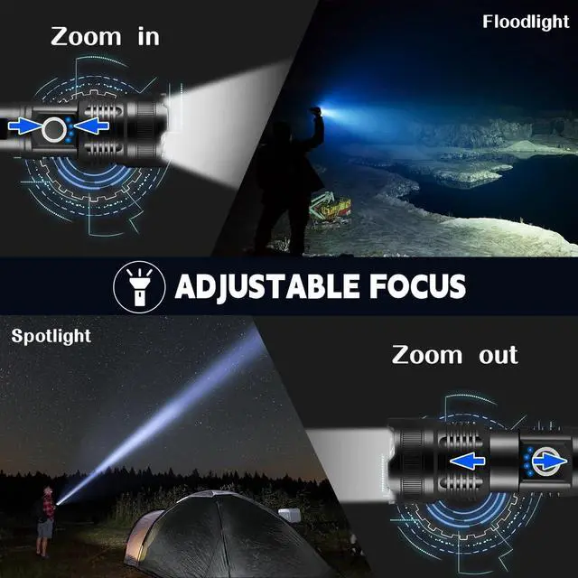 Alt view image 4 of 7 - 3Pack Rechargeable Flashlights High Lumens, 5Modes LED Flashlight Rechargeable, Super Bright Flashlight High Powered, Adjustable Tactical Flashlight, Powerful Flash Light for Home Emergencies