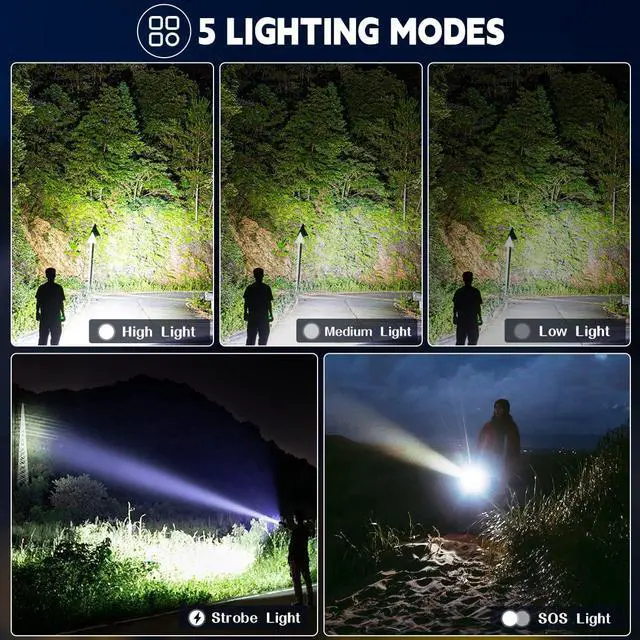 Alt view image 3 of 7 - 3Pack Rechargeable Flashlights High Lumens, 5Modes LED Flashlight Rechargeable, Super Bright Flashlight High Powered, Adjustable Tactical Flashlight, Powerful Flash Light for Home Emergencies