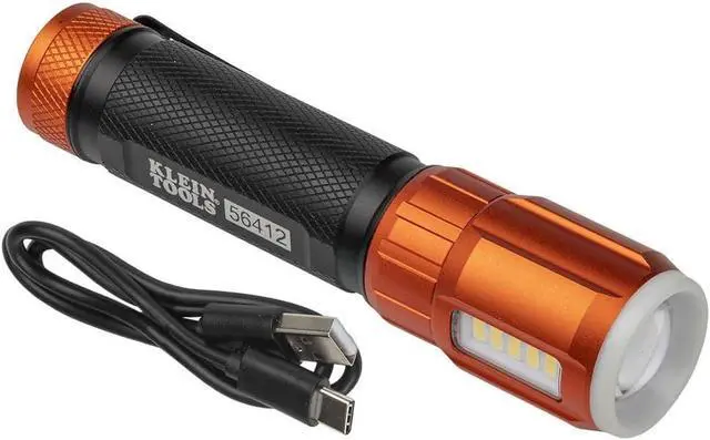 Main image of Klein Tools 56412 Rechargeable LED Flashlight with Flood Light, 500 lumens, USB-C Rechargeable, Pocket Clip, Magnet, for Professional Work