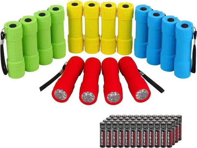 Main image of EverBrite 16-Pack Mini LED Flashlight Set - Assorted 4 Colors, 48 AAA Batteries Included, for Hurricane Supplies Party Favors, Kids Gift, Camping, Hiking etc
