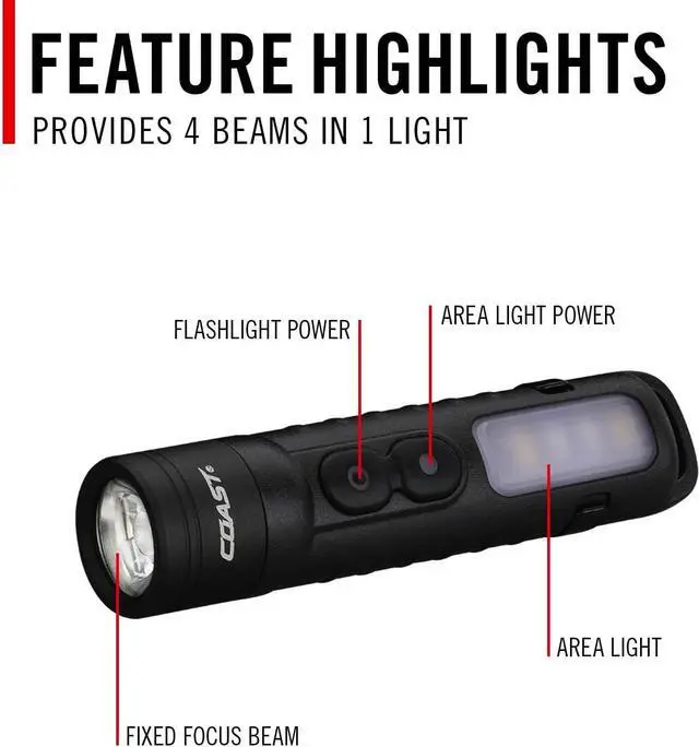 Alt view image 5 of 7 - Coast KL35R 600 Lumen Rechargeable LED Pocket Flashlight with RED Light
