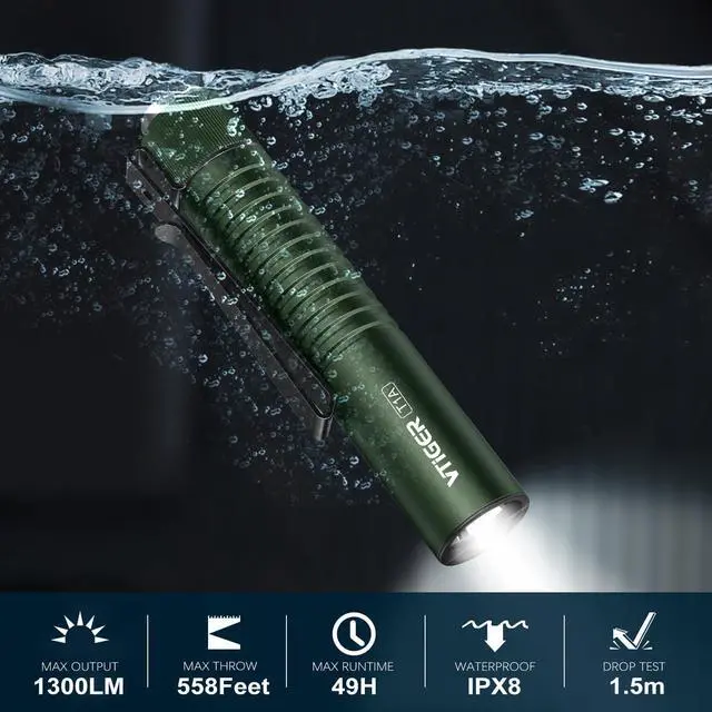 Main image of VTIGER T1A Mini Pocket EDC Flashlight with Clip,1300 Lumen Compact AA Rechargeable LED Little Flashlights, Super Bright Tail Switch Small Flash Light with Magnet for Camping,Hiking,Outdoor,Emergency