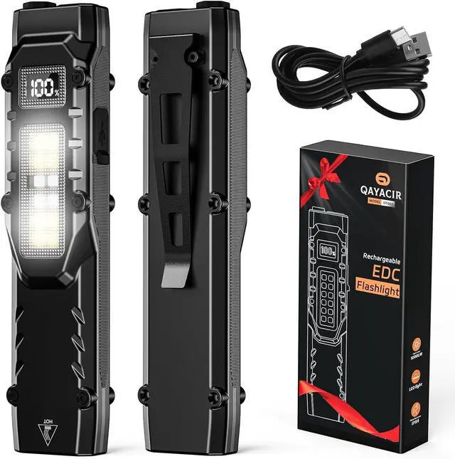 Main image of EDC Tactical Flashlight, 1100 High Lumens Rechargeable LED Flat Flashlight w/ Clip & Digital Display, Pocket Flashlight for Home Camping Emergency, Gifts for Men Dad Him Husband, Stocking Stuffers