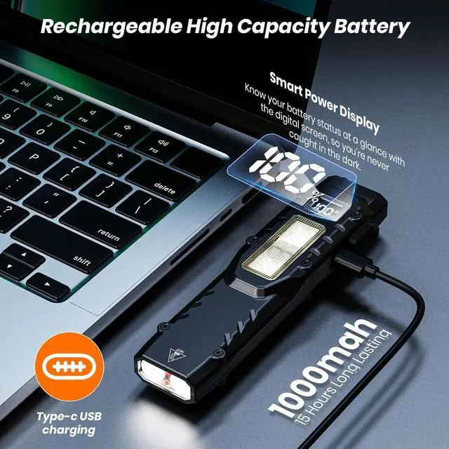 Alt view image 4 of 7 - EDC Tactical Flashlight, 1100 High Lumens Rechargeable LED Flat Flashlight w/ Clip & Digital Display, Pocket Flashlight for Home Camping Emergency, Gifts for Men Dad Him Husband, Stocking Stuffers