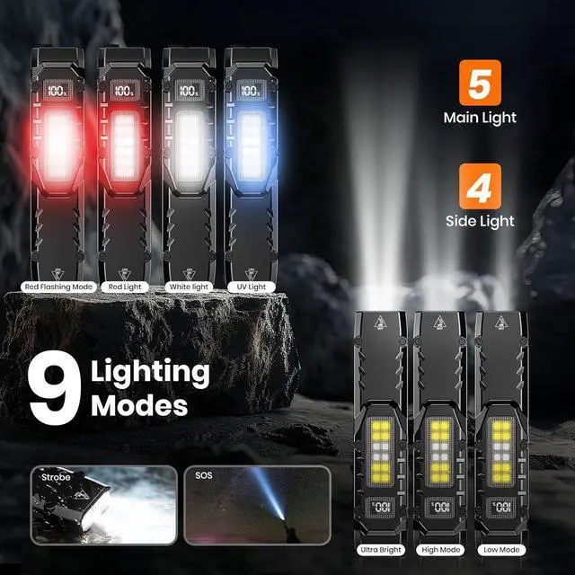 Alt view image 5 of 7 - EDC Tactical Flashlight, 1100 High Lumens Rechargeable LED Flat Flashlight w/ Clip & Digital Display, Pocket Flashlight for Home Camping Emergency, Gifts for Men Dad Him Husband, Stocking Stuffers
