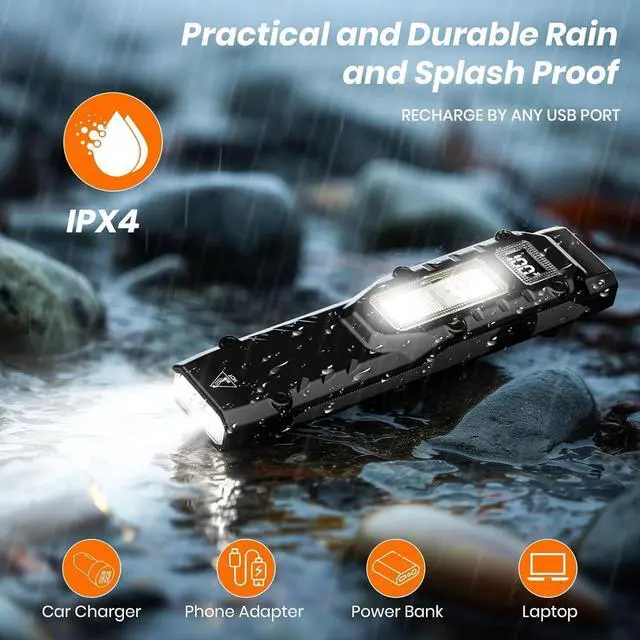 Alt view image 7 of 7 - EDC Tactical Flashlight, 1100 High Lumens Rechargeable LED Flat Flashlight w/ Clip & Digital Display, Pocket Flashlight for Home Camping Emergency, Gifts for Men Dad Him Husband, Stocking Stuffers