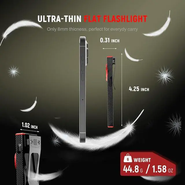 Alt view image 2 of 7 - lexall EDC Flashlight, 2 Pack 800Lumen Rechargeable Pocket Flat Flashlight, Magnetic LED Flashlight with Clip, Dimmable Mini Area Light for Car Repairs/Inspection/Travel/Emergency/Camping