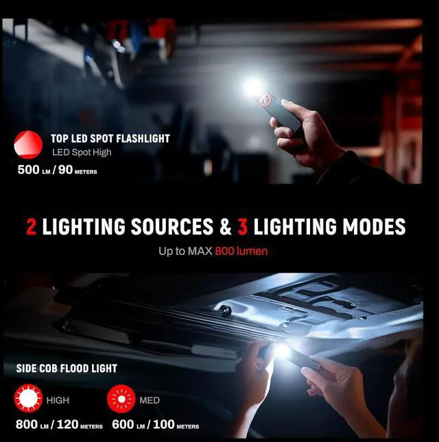 Alt view image 3 of 7 - lexall EDC Flashlight, 2 Pack 800Lumen Rechargeable Pocket Flat Flashlight, Magnetic LED Flashlight with Clip, Dimmable Mini Area Light for Car Repairs/Inspection/Travel/Emergency/Camping