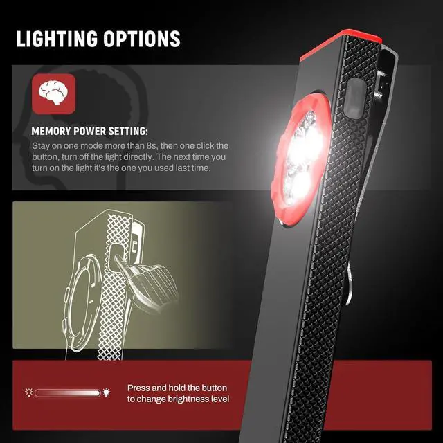 Alt view image 4 of 7 - lexall EDC Flashlight, 2 Pack 800Lumen Rechargeable Pocket Flat Flashlight, Magnetic LED Flashlight with Clip, Dimmable Mini Area Light for Car Repairs/Inspection/Travel/Emergency/Camping