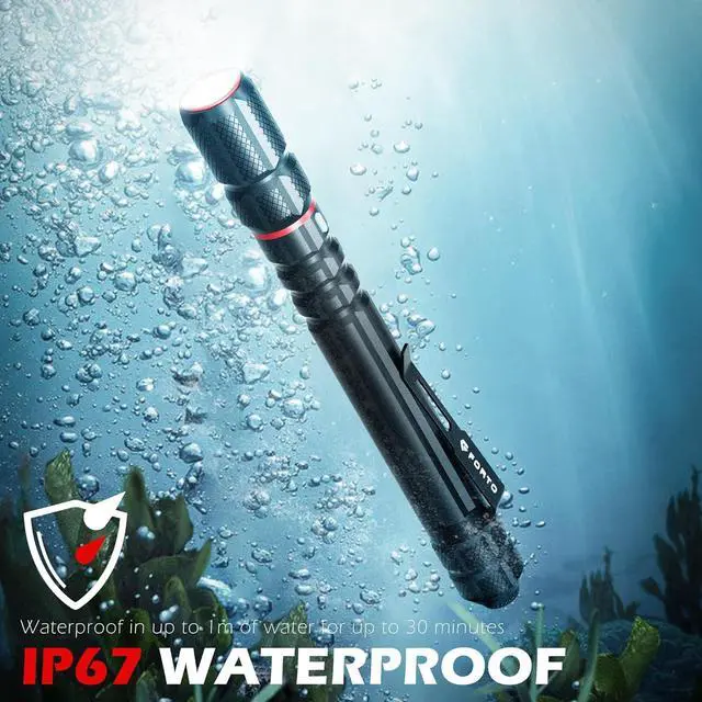 Alt view image 2 of 7 - FORTO Rechargeable Pen Light Flashlight, 400 Lumens Small Pocket Flashlight with Clip, IP67 Waterproof, 2 Light Modes, 3-Color Battery Indicator, Type-C Charging, for Inspection,Emergency1 Pack