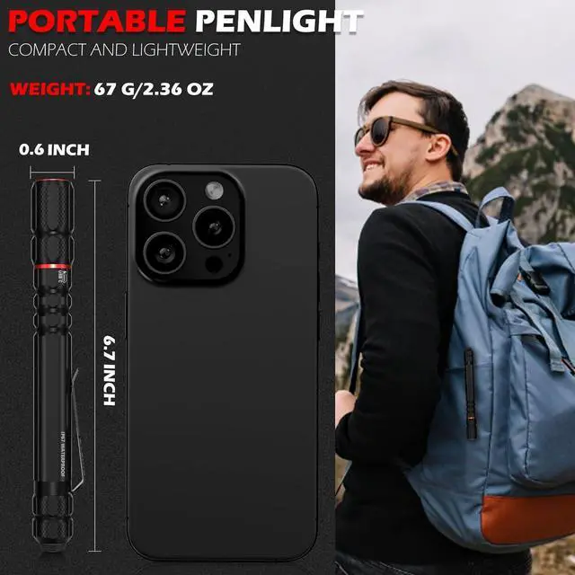 Alt view image 6 of 7 - FORTO Rechargeable Pen Light Flashlight, 400 Lumens Small Pocket Flashlight with Clip, IP67 Waterproof, 2 Light Modes, 3-Color Battery Indicator, Type-C Charging, for Inspection,Emergency1 Pack