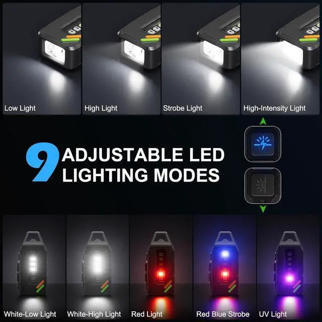 Alt view image 3 of 7 - Sinvimes EDC Flashlight Rechargeable, 500 Lumens 9 Modes Powerful Mini Flashlight Keychain with IPX7 Waterproof, Clip on Pocket Flashlight Magnetic for Signaling, Camping, Fishing, Outdoor, Emergency