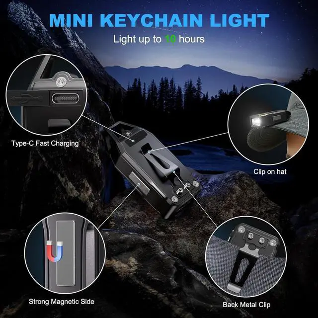 Alt view image 6 of 7 - Sinvimes EDC Flashlight Rechargeable, 500 Lumens 9 Modes Powerful Mini Flashlight Keychain with IPX7 Waterproof, Clip on Pocket Flashlight Magnetic for Signaling, Camping, Fishing, Outdoor, Emergency