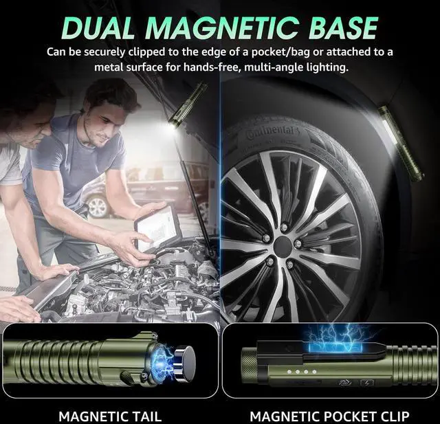 Alt view image 6 of 7 - EDC Flashlight Rechargeable, Super Bright 1400 Lumens Tactical Magnetic Pen Flashlights with Clip, 10 Modes Pocket Penlight Flashlight, LED Waterproof Small Flash Light for Emergency, Camping, Home