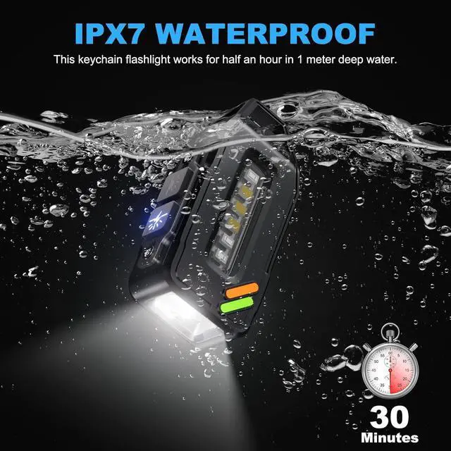 Alt view image 2 of 7 - Sinvimes EDC Flashlight Rechargeable, 500 Lumens 9 Modes Powerful Mini Flashlight Keychain with IPX7 Waterproof, Clip on Pocket Flashlight Magnetic for Signaling, Camping, Fishing, Outdoor, Emergency