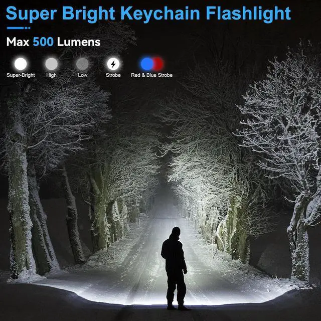 Alt view image 5 of 7 - Sinvimes EDC Flashlight Rechargeable, 500 Lumens 9 Modes Powerful Mini Flashlight Keychain with IPX7 Waterproof, Clip on Pocket Flashlight Magnetic for Signaling, Camping, Fishing, Outdoor, Emergency