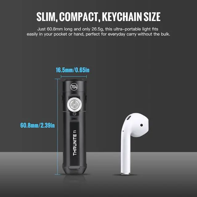 Alt view image 3 of 7 - ThruNite Ti Keychain Flashlight, Customized Edition with 704 Tactical, 650 Lumens USB-C Rechargeable Compact Pocket Light with Magnetic Tailcap, for Camping, Everyday Carry (Black Cool White)